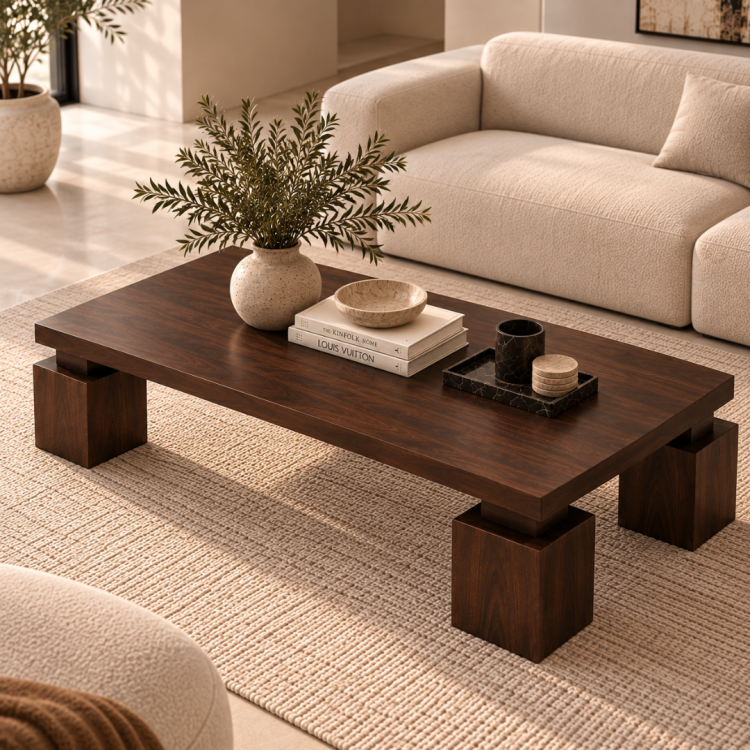 Block 4 Küp Ayaklı Masif Ahşap Orta Sehpa – 140x65 cm Modern Dikdörtgen Tasarım Block 4 Küp Ayaklı Masif Ahşap Orta Sehpa – 140x65 cm Modern Dikdörtgen Tasarım