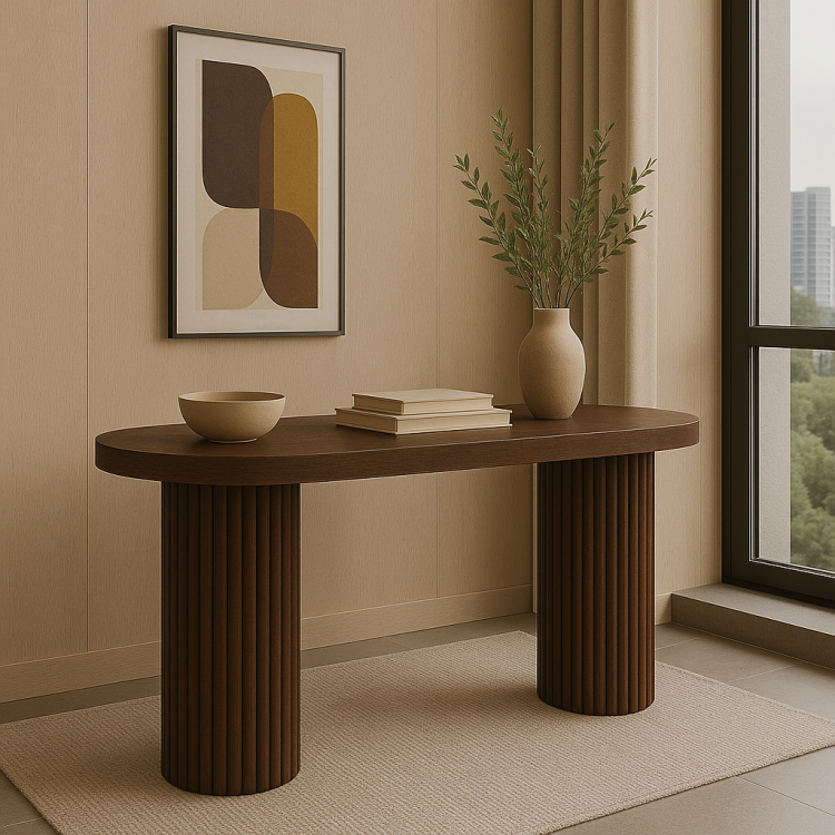 Doğal Kayın Masif Ahşap Dresuar - Oval Formlu Fitil Ayaklı Konsol Doğal Kayın Masif Ahşap Dresuar - Oval Formlu Fitil Ayaklı Konsol