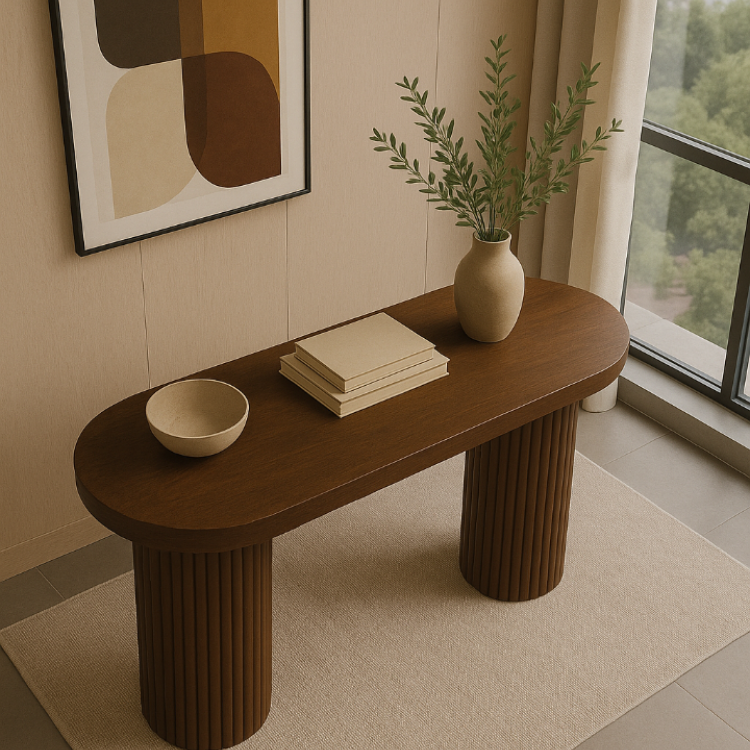 Doğal Kayın Masif Ahşap Dresuar - Oval Formlu Fitil Ayaklı Konsol Doğal Kayın Masif Ahşap Dresuar - Oval Formlu Fitil Ayaklı Konsol