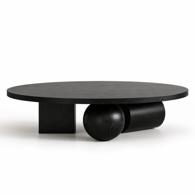 Geometrik Formlu Yuvarlak Ahşap Orta Sehpa – Modern Heykelsi Tasarım 110 cm Geometrik Formlu Yuvarlak Ahşap Orta Sehpa – Modern Heykelsi Tasarım 110 cm