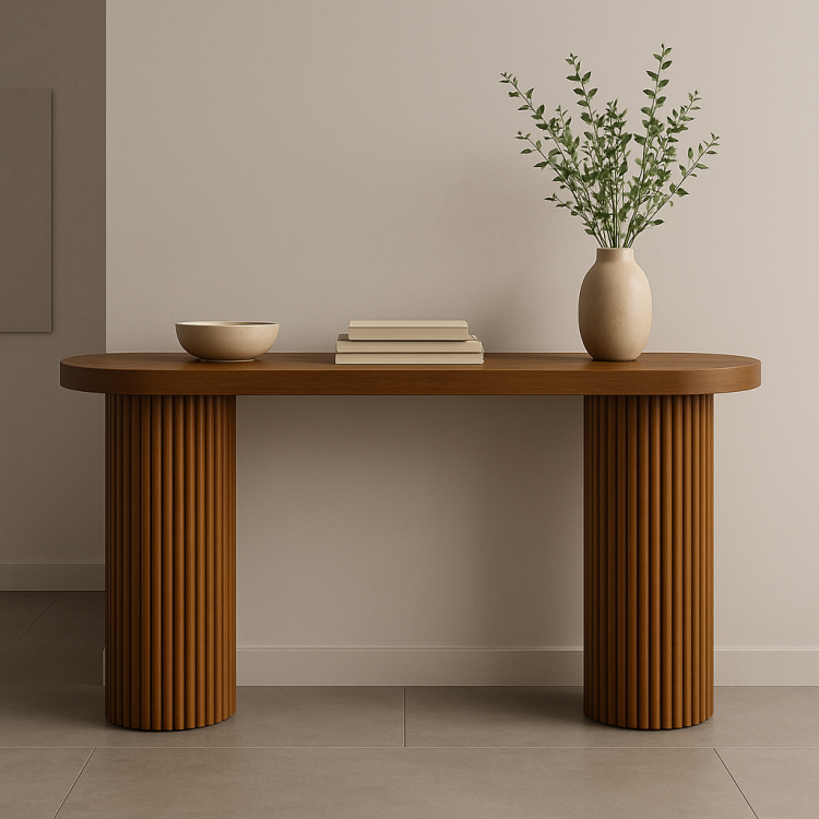 Doğal Kayın Masif Ahşap Dresuar - Oval Formlu Fitil Ayaklı Konsol Doğal Kayın Masif Ahşap Dresuar - Oval Formlu Fitil Ayaklı Konsol