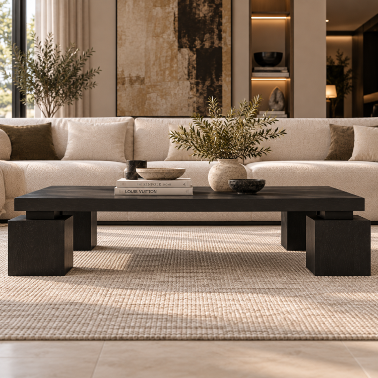 Block 4 Küp Ayaklı Masif Ahşap Orta Sehpa – 140x65 cm Modern Dikdörtgen Tasarım Block 4 Küp Ayaklı Masif Ahşap Orta Sehpa – 140x65 cm Modern Dikdörtgen Tasarım