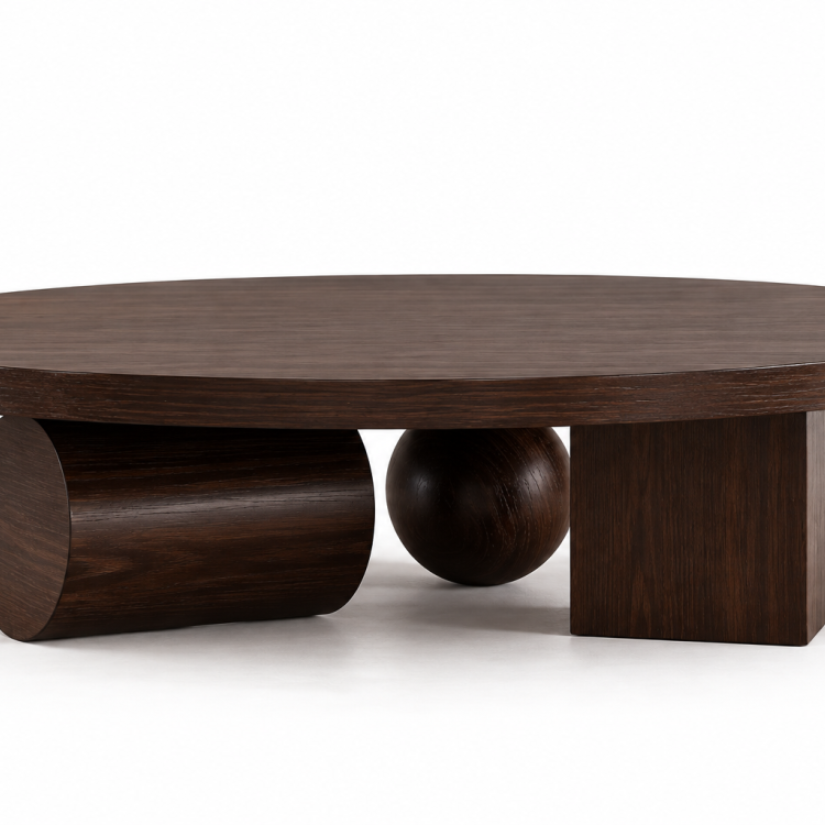 Geometrik Formlu Yuvarlak Ahşap Orta Sehpa – Modern Heykelsi Tasarım 110 cm Geometrik Formlu Yuvarlak Ahşap Orta Sehpa – Modern Heykelsi Tasarım 110 cm