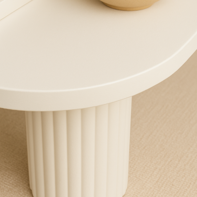 Oval Ahşap Orta Sehpa – Flüt Ayaklı, Modern Tasarım, Doğal Masif Beyaz Minimalist Ve Modern Oval Ahşap Orta Sehpa – Flüt Ayaklı, Modern Tasarım, Doğal Masif Beyaz Minimalist Ve Modern