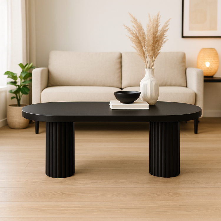 Oval Ahşap Orta Sehpa – Flüt Ayaklı, Modern Tasarım, Doğal Masif Beyaz Minimalist Ve Modern Oval Ahşap Orta Sehpa – Flüt Ayaklı, Modern Tasarım, Doğal Masif Beyaz Minimalist Ve Modern