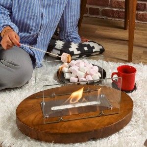 Doğal Ceviz Ağacı Masaüstü Şömine Bioethanol Luxury Oval Şömine