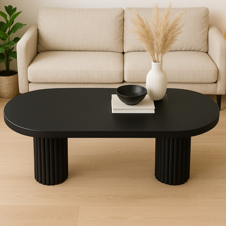 Oval Ahşap Orta Sehpa – Flüt Ayaklı, Modern Tasarım, Doğal Masif Beyaz Minimalist Ve Modern Oval Ahşap Orta Sehpa – Flüt Ayaklı, Modern Tasarım, Doğal Masif Beyaz Minimalist Ve Modern