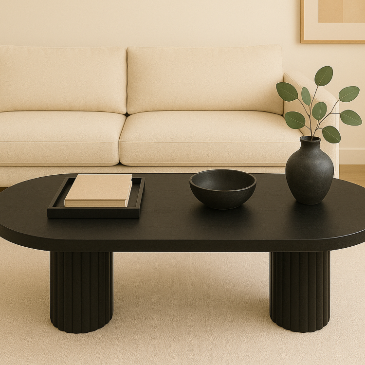 Oval Ahşap Orta Sehpa – Flüt Ayaklı, Modern Tasarım, Doğal Masif Beyaz Minimalist Ve Modern Oval Ahşap Orta Sehpa – Flüt Ayaklı, Modern Tasarım, Doğal Masif Beyaz Minimalist Ve Modern