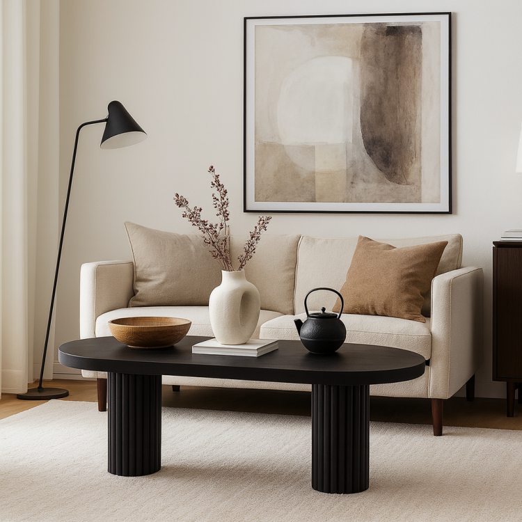 Oval Ahşap Orta Sehpa – Flüt Ayaklı, Modern Tasarım, Doğal Masif Beyaz Minimalist Ve Modern Oval Ahşap Orta Sehpa – Flüt Ayaklı, Modern Tasarım, Doğal Masif Beyaz Minimalist Ve Modern