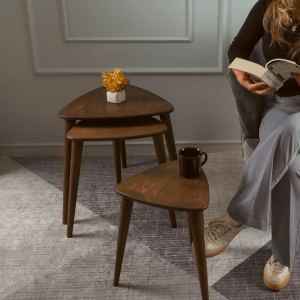 Masif Doğal Ahşap Zigon Sehpa 3'lü Set, Modern Masif Yan Sehpa  Ceviz Masif Doğal Ahşap Zigon Sehpa 3'lü Set, Modern Masif Yan Sehpa  Ceviz