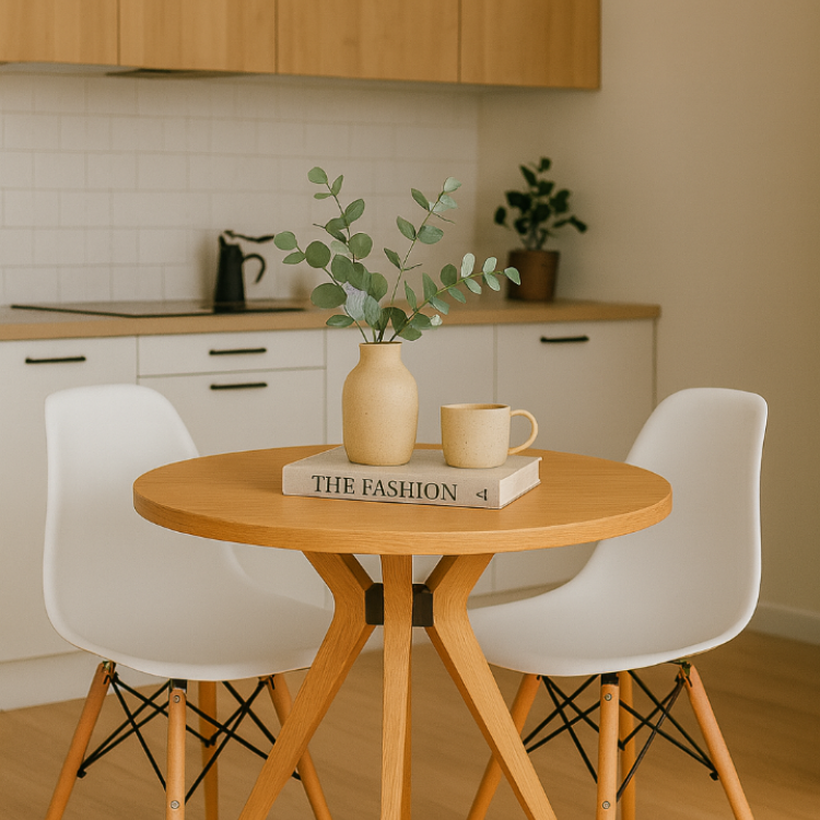 Masif Gürgen Ağacı Yuvarlak Modern Yemek Masası – El İşçiliği Minimal Tasarım 80cm 