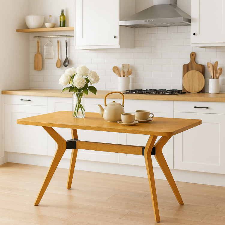 %100 Gürgen Masif Ahşap Minimal Yemek Masası – 160 cm Modern Tasarım