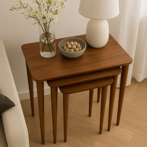 Masif Gürgen Ahşap 3’lü Zigon Sehpa Seti | Minimalist & Dayanıklı Tasarım