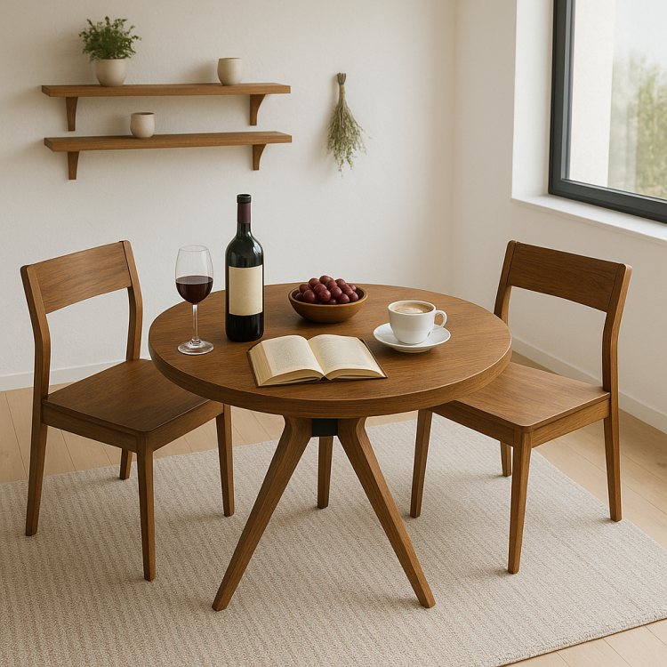 Masif Gürgen Ağacı Yuvarlak Modern Yemek Masası – El İşçiliği Minimal Tasarım 80cm 