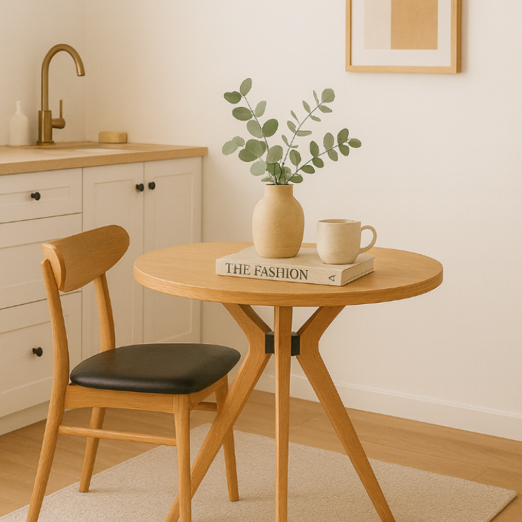 Masif Gürgen Ağacı Yuvarlak Modern Yemek Masası – El İşçiliği Minimal Tasarım 80cm 