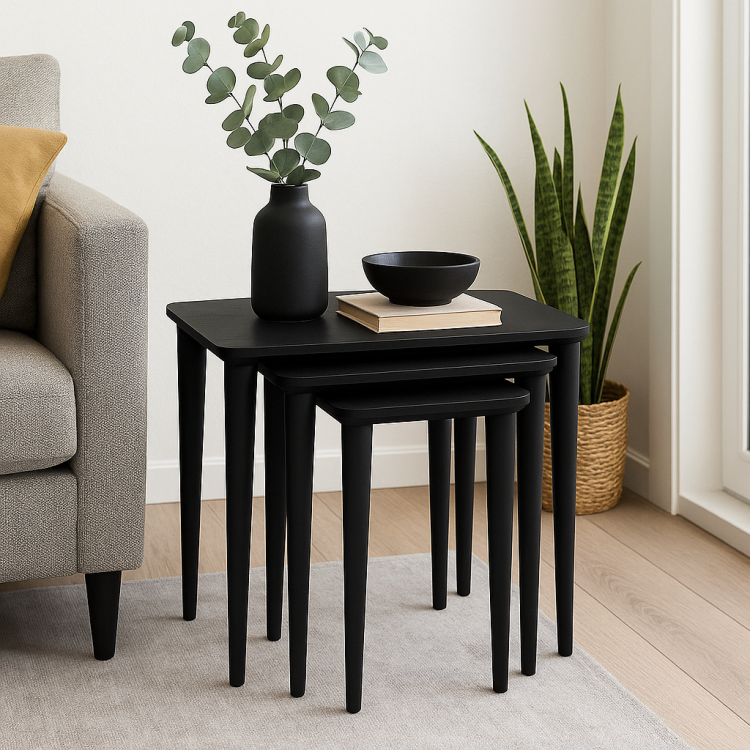 Masif Gürgen Ahşap 3’lü Zigon Sehpa Seti | Minimalist & Dayanıklı Tasarım