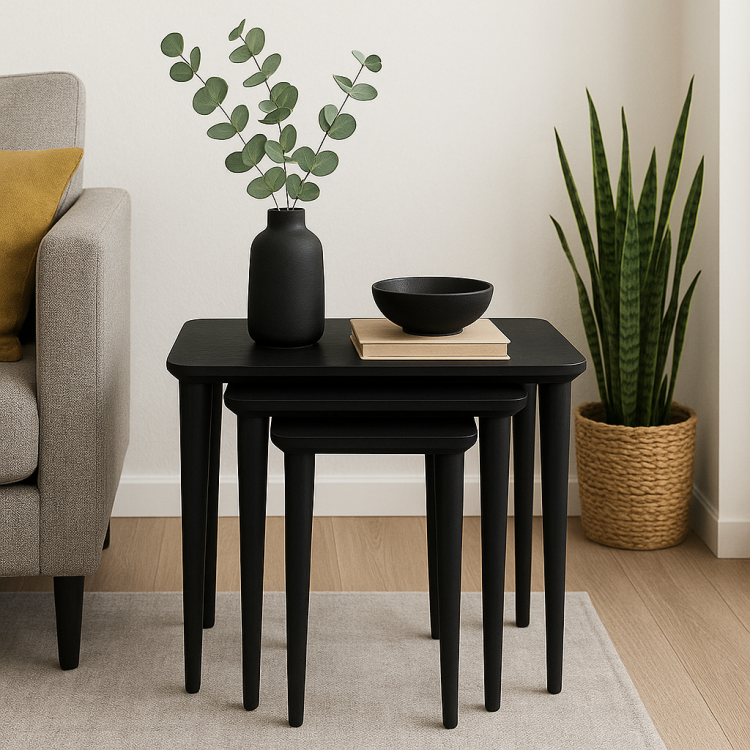 Masif Gürgen Ahşap 3’lü Zigon Sehpa Seti | Minimalist & Dayanıklı Tasarım