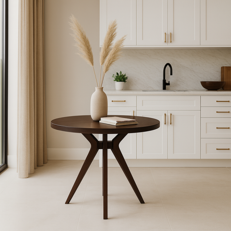 Masif Gürgen Ağacı Yuvarlak Modern Yemek Masası – El İşçiliği Minimal Tasarım 80cm 