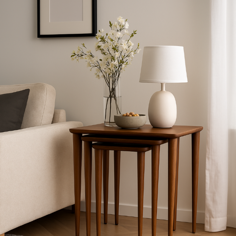 Masif Gürgen Ahşap 3’lü Zigon Sehpa Seti | Minimalist & Dayanıklı Tasarım