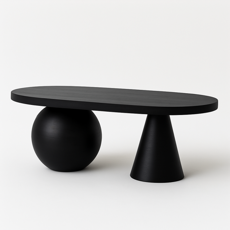 Gürgen Ağacı Oval Orta Sehpa 120x60 cm – Noce Ceviz Renk, Modern Küre ve Konik Ayak Tasarım