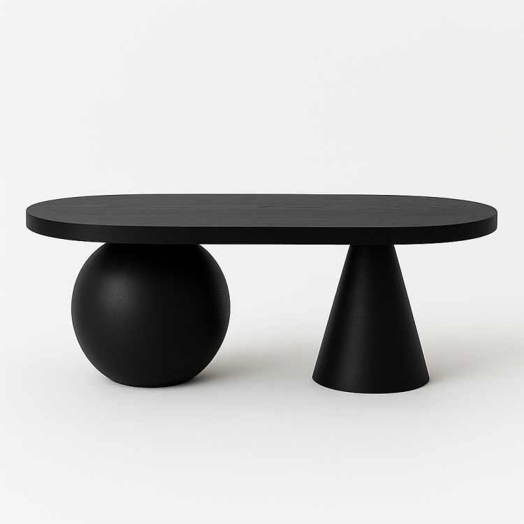 Gürgen Ağacı Oval Orta Sehpa 120x60 cm – Noce Ceviz Renk, Modern Küre ve Konik Ayak Tasarım