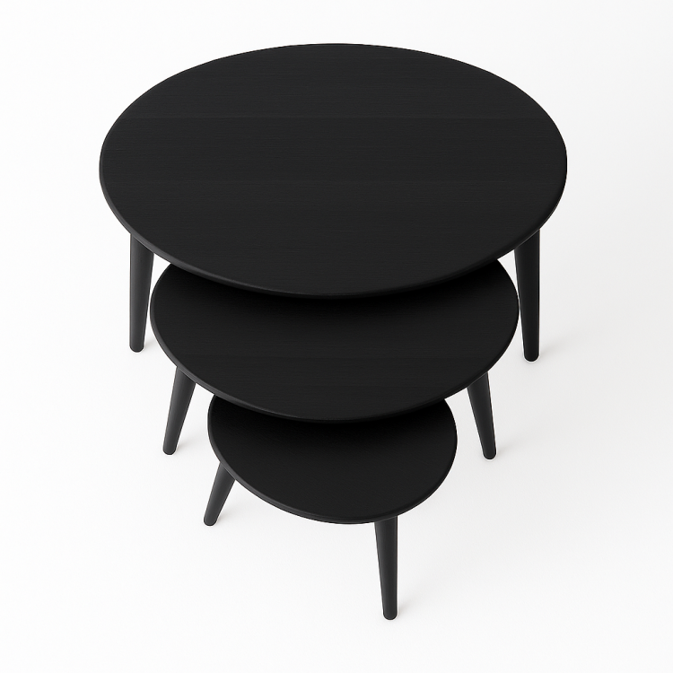 A+ Plus Gürgen Ağacı Masif Doğal Ahşap Zigon Sehpa 3'lü Set, Modern Masif Yan Sehpa