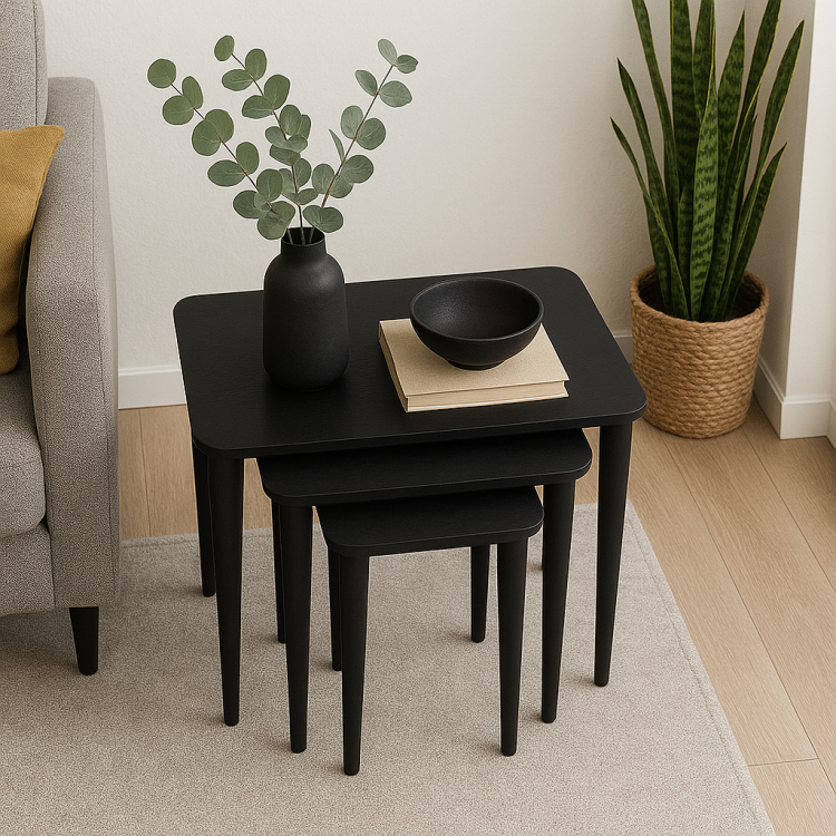 Masif Gürgen Ahşap 3’lü Zigon Sehpa Seti | Minimalist & Dayanıklı Tasarım