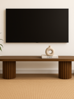 Modern Kayın Ağacı Oval Flüt Ayaklı TV Ünitesi – Tamamı Masif Ahşap Minimalist Estetik Modern Kayın Ağacı Oval Flüt Ayaklı TV Ünitesi – Tamamı Masif Ahşap Minimalist Estetik