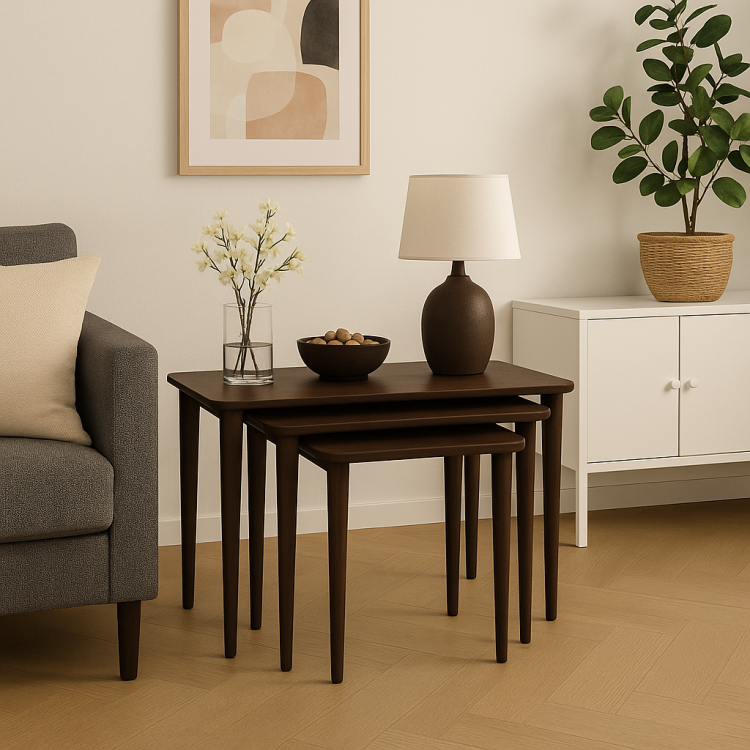 Masif Gürgen Ahşap 3’lü Zigon Sehpa Seti | Minimalist & Dayanıklı Tasarım