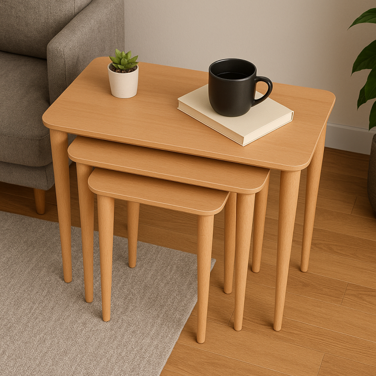 Masif Gürgen Ahşap 3’lü Zigon Sehpa Seti | Minimalist & Dayanıklı Tasarım