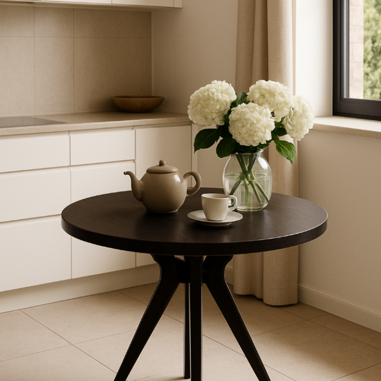 Masif Gürgen Ağacı Yuvarlak Modern Yemek Masası – El İşçiliği Minimal Tasarım 80cm 