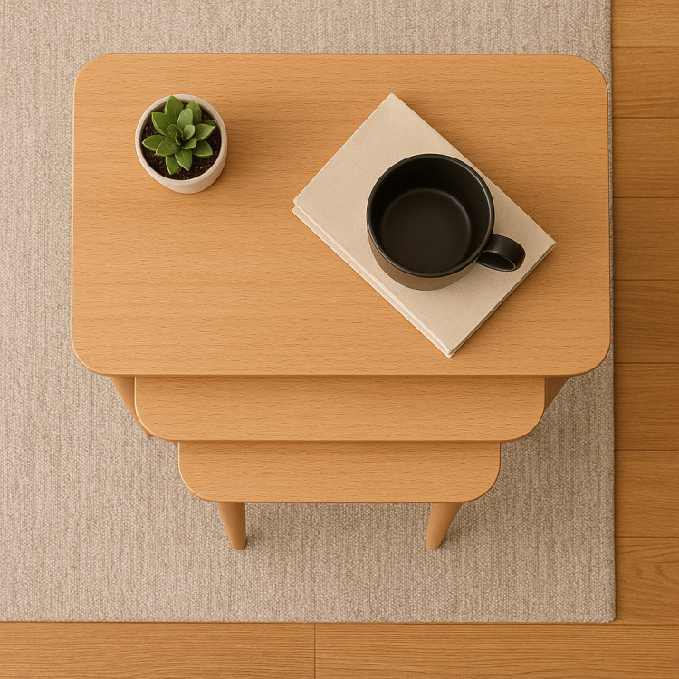 Masif Gürgen Ahşap 3’lü Zigon Sehpa Seti | Minimalist & Dayanıklı Tasarım