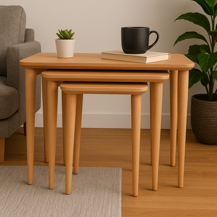 Masif Gürgen Ahşap 3’lü Zigon Sehpa Seti | Minimalist & Dayanıklı Tasarım