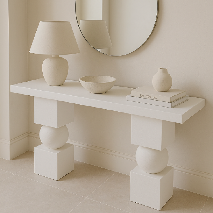 Modern Masif Ahşap Dekoratif Dresuar – Özel Tasarım Beyaz Konsol Masa