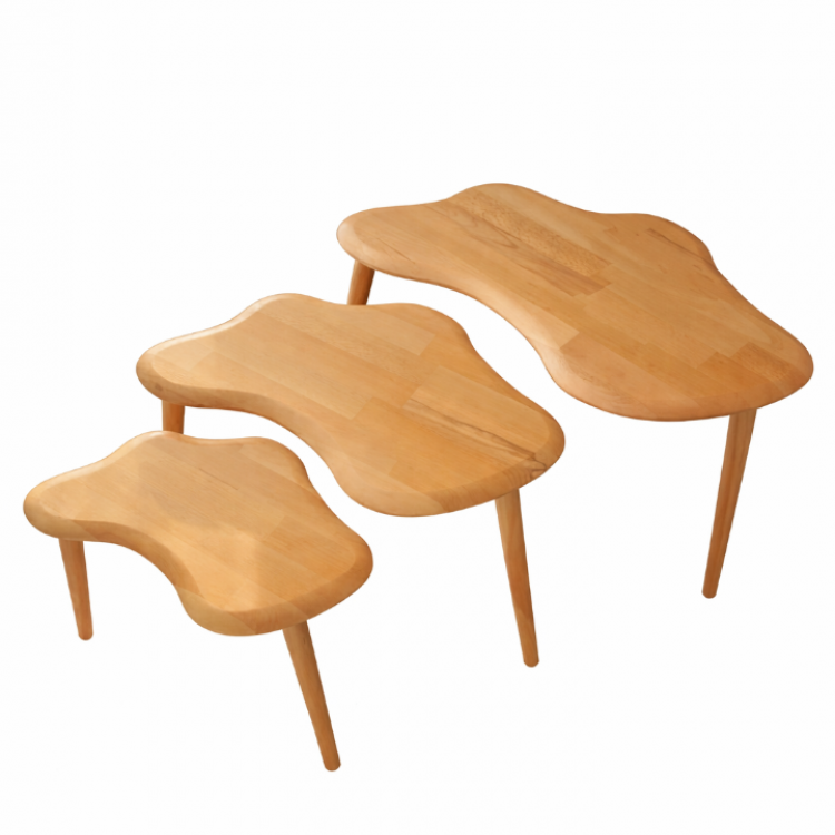 A+Plus Masif Gürgen Ağacı 3’lü Zigon Sehpa | El İşçiliği Doğal Ahşap Modern Tasarım Modern Yan Sehpa