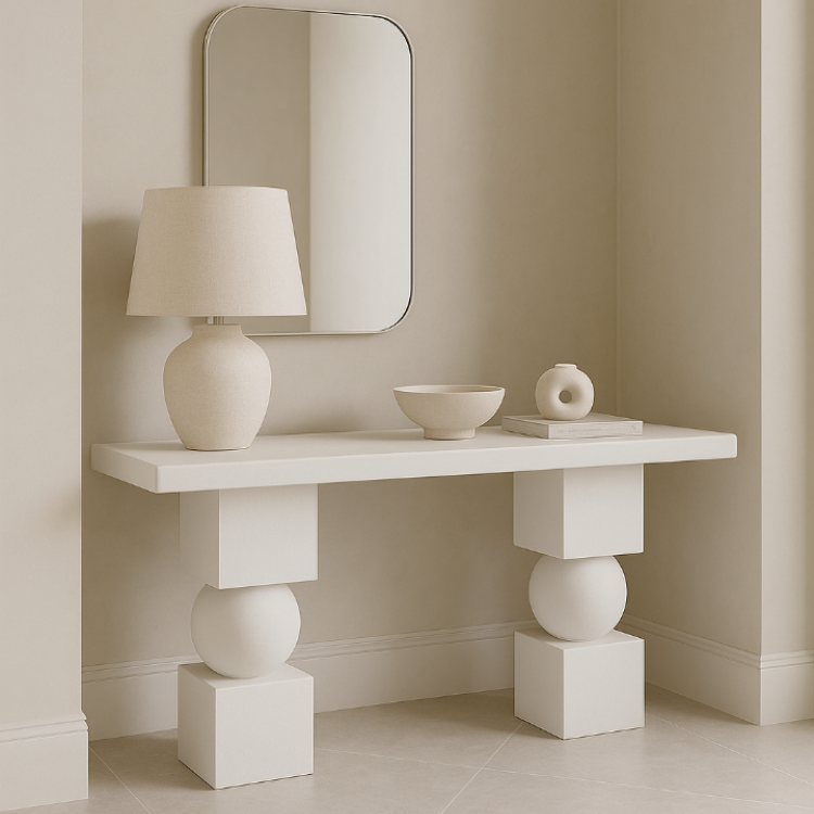 Modern Masif Ahşap Dekoratif Dresuar – Özel Tasarım Beyaz Konsol Masa
