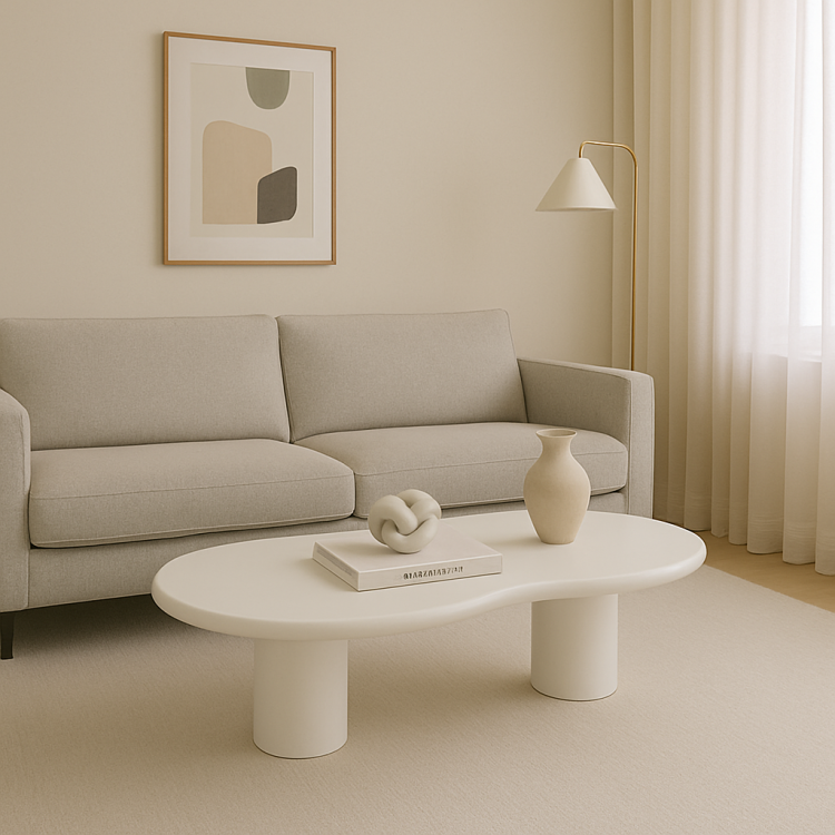 Modern Organik Form Masif Orta Sehpa – Minimal Tasarım, Oval Beyaz Salon Sehpası Modern Organik Form Masif Orta Sehpa – Minimal Tasarım, Oval Beyaz Salon Sehpası