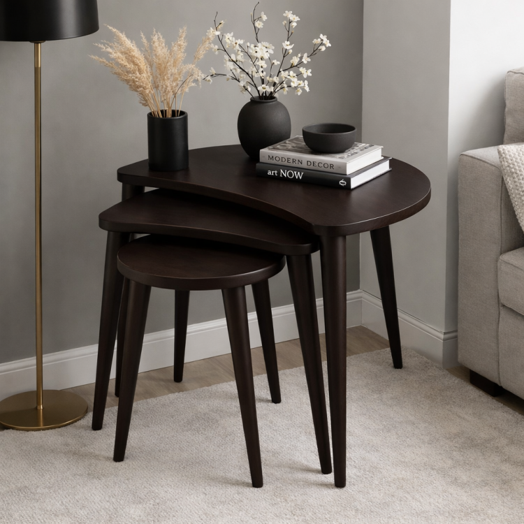  Masif Gürgen Ağacı 3’lü Zigon Sehpa Seti | Modern ve Şık Orta Sehpa Takımı