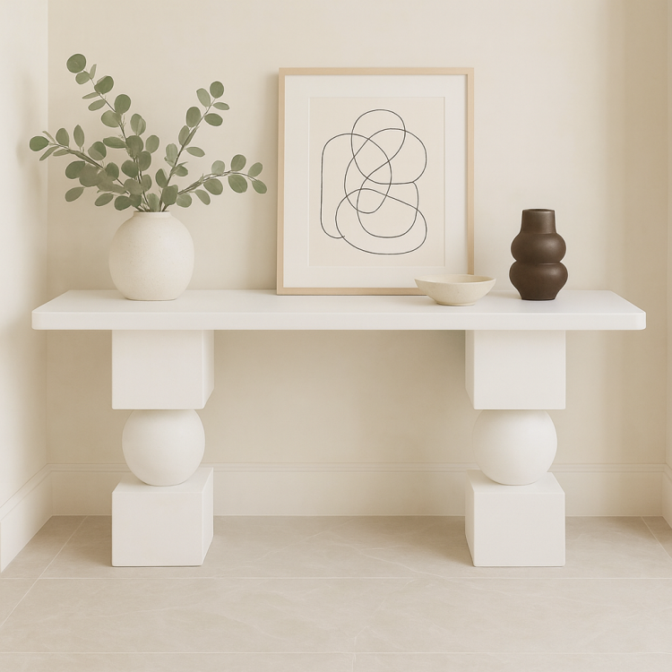 Modern Masif Ahşap Dekoratif Dresuar – Özel Tasarım Beyaz Konsol Masa