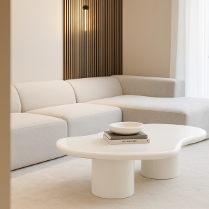 Modern Beyaz Organik Form Orta Sehpa – Minimal Tasarım Masif Sehpa 