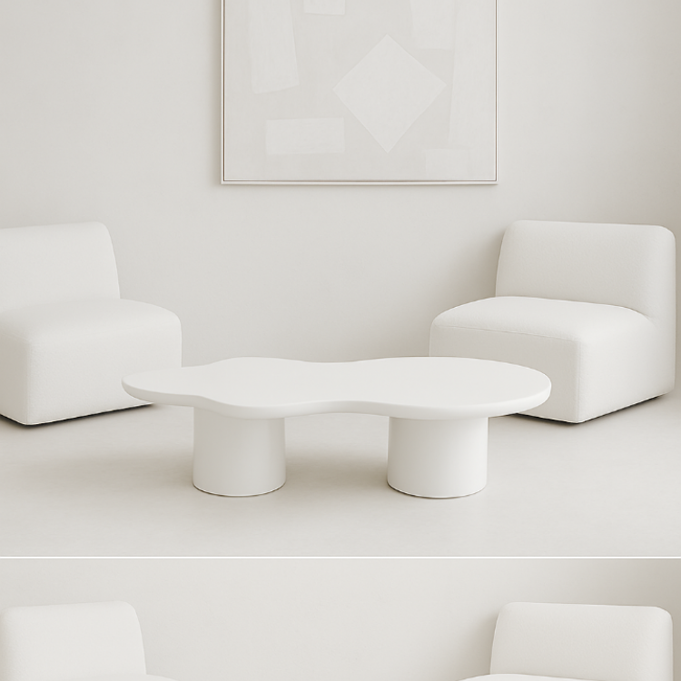 Modern Beyaz Organik Form Orta Sehpa – Minimal Tasarım Masif Sehpa 