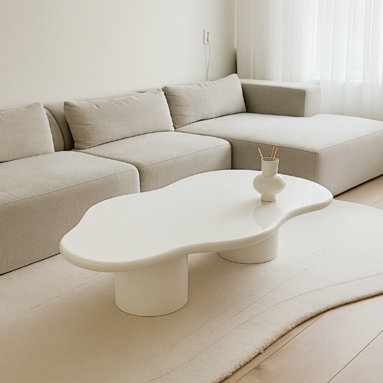 Modern Beyaz Organik Form Orta Sehpa – Minimal Tasarım Masif Sehpa 