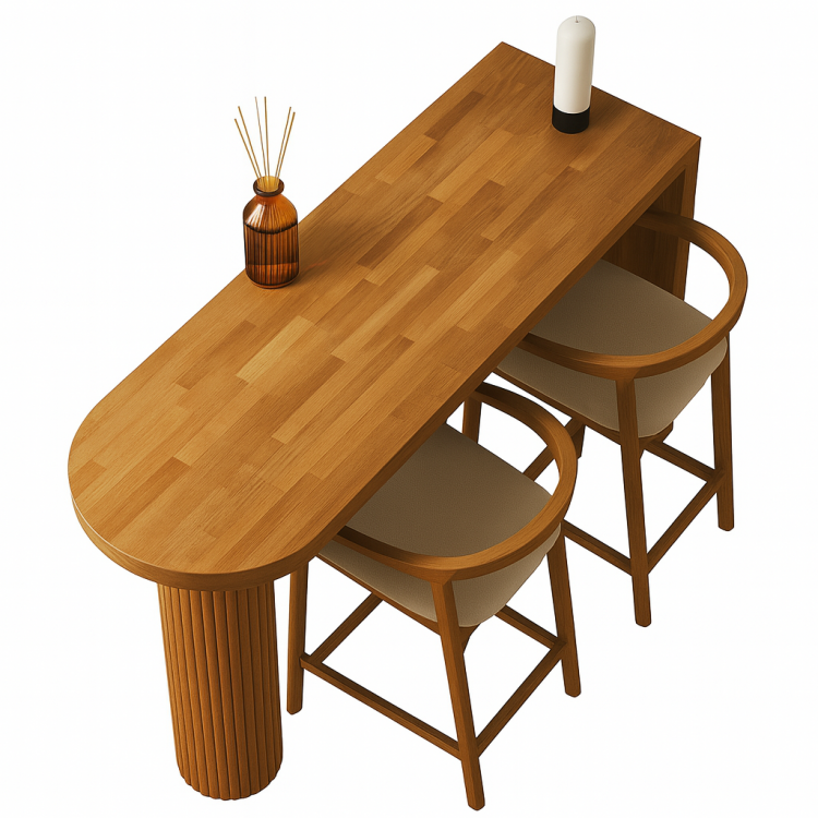 Modern Tasarım Kayın Bar Masası – Flüt Desenli Özel Ayak Doğal Kayın Bar Masası – El Yapımı Natural 