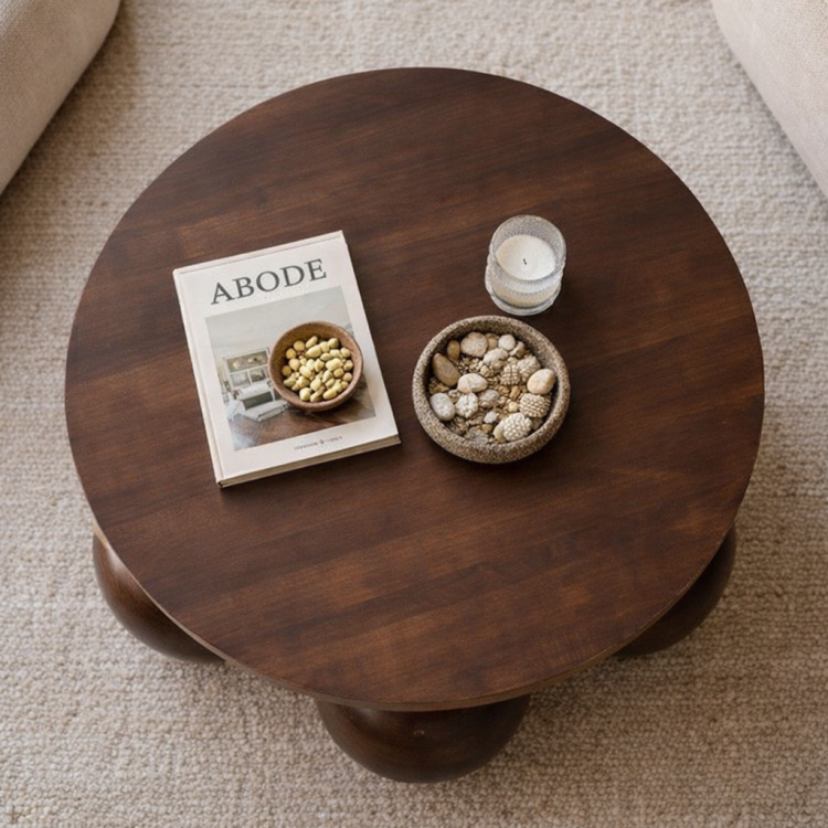 Modern Tasarım Masif Ağaç Orta Sehpa – Top Ayaklı, El Yapımı 100cm 