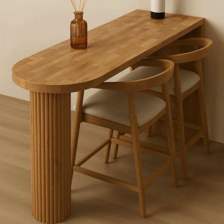 Modern Tasarım Kayın Bar Masası – Flüt Desenli Özel Ayak Doğal Kayın Bar Masası – El Yapımı Natural 