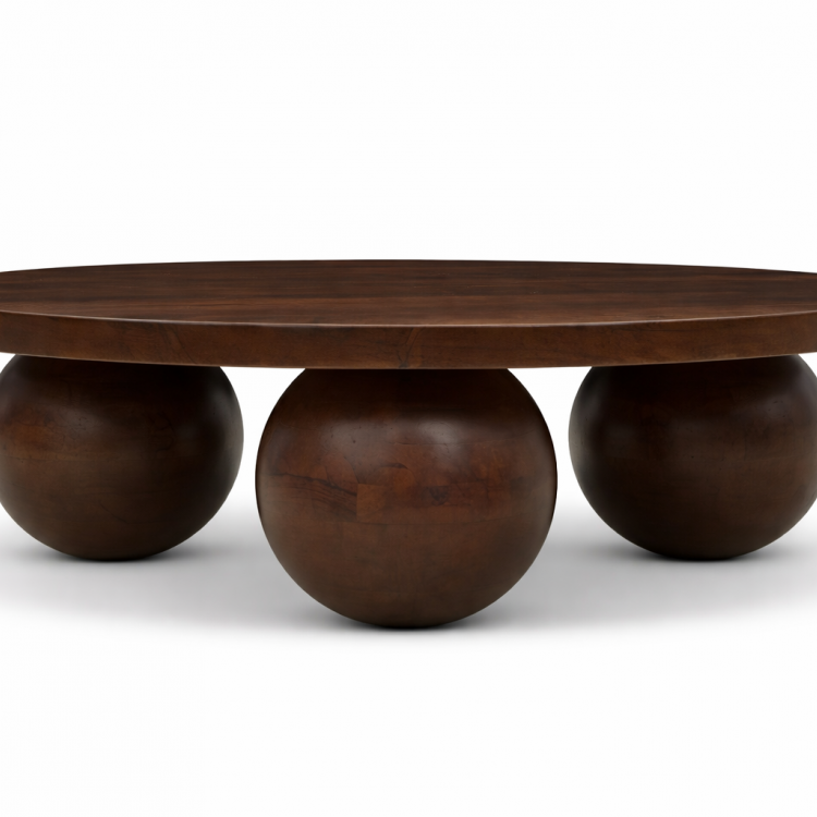 Modern Tasarım Masif Ağaç Orta Sehpa – Top Ayaklı, El Yapımı 100cm 