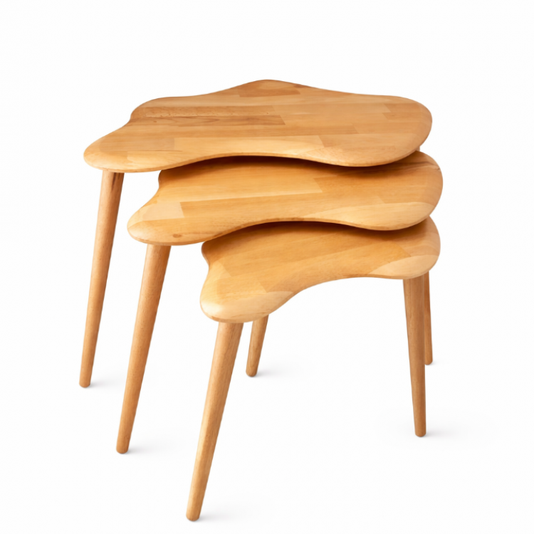 A+Plus Masif Gürgen Ağacı 3’lü Zigon Sehpa | El İşçiliği Doğal Ahşap Modern Tasarım Modern Yan Sehpa