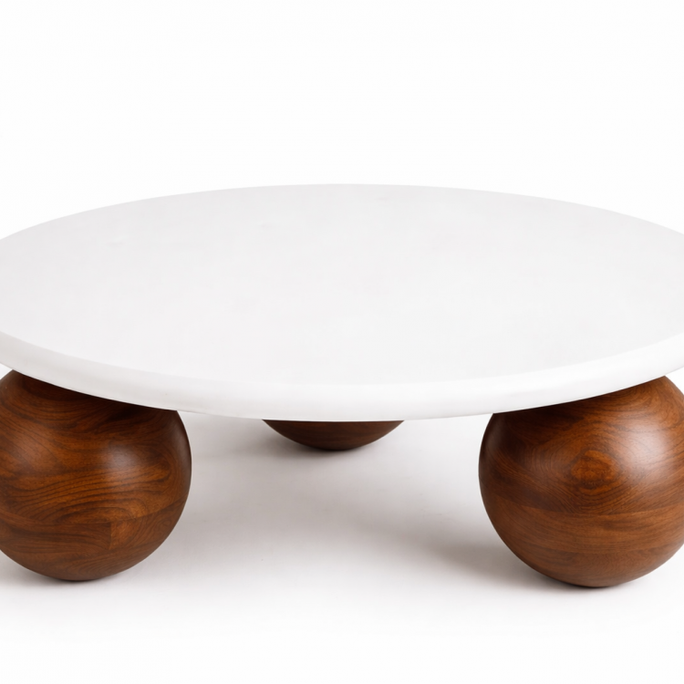 Modern Tasarım Masif Ahşap Top Ayaklı Orta Sehpa – Doğal & Şık Modern Tasarım Masif Ahşap Top Ayaklı Orta Sehpa – Doğal & Şık