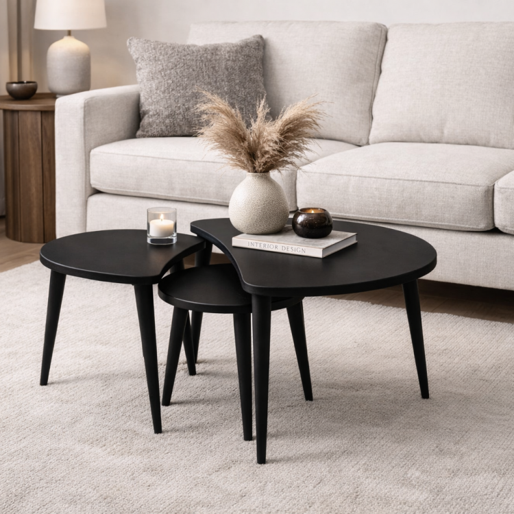  Masif Gürgen Ağacı 3’lü Zigon Sehpa Seti | Modern ve Şık Orta Sehpa Takımı