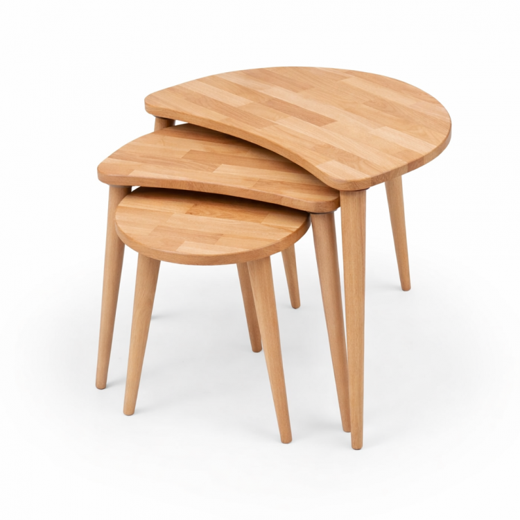  Masif Gürgen Ağacı 3’lü Zigon Sehpa Seti | Modern ve Şık Orta Sehpa Takımı